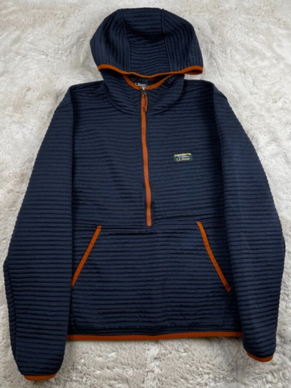 LL Bean Men's Airlight Knit Pullover Hoodie Blue Half  Zip Slightly Fitted